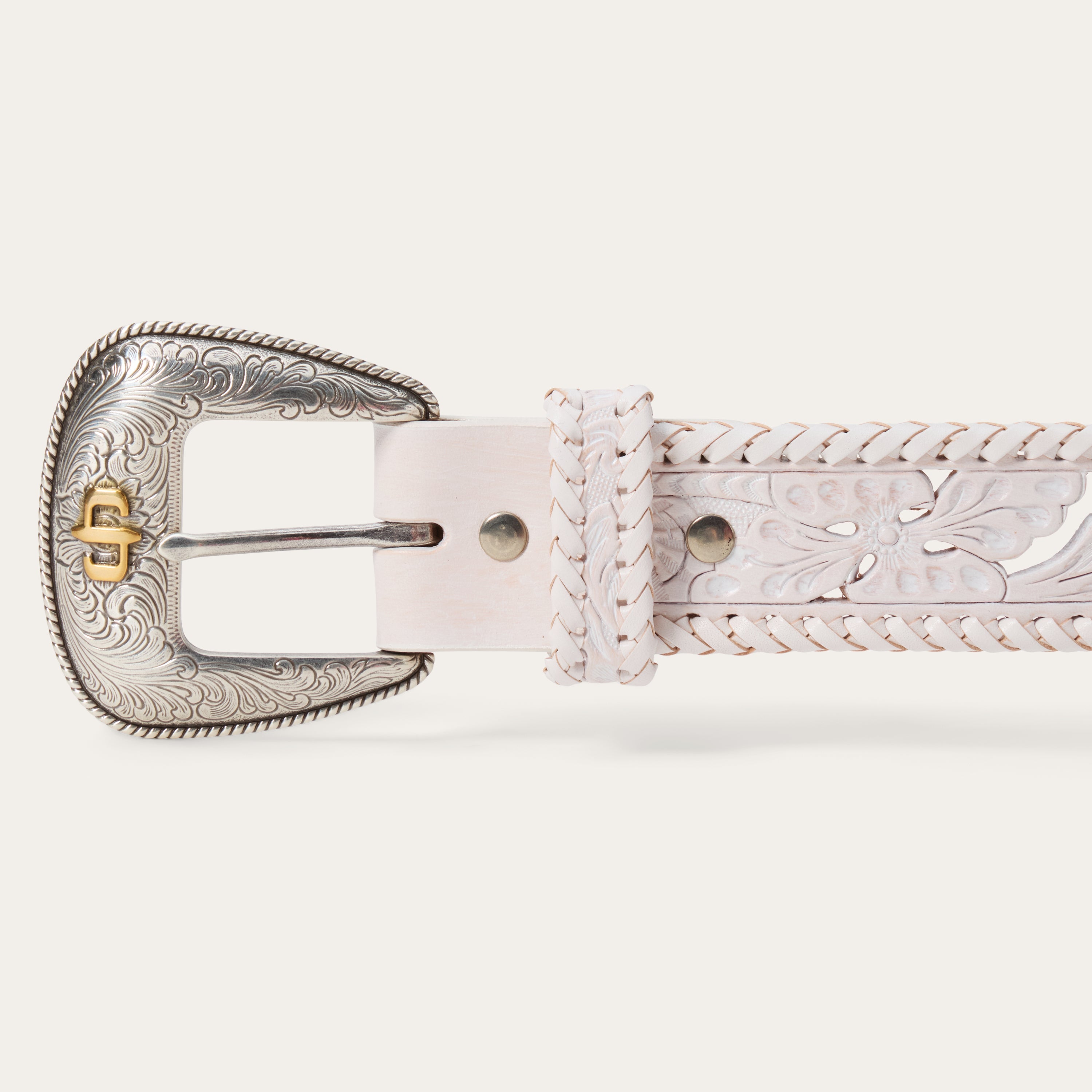 Tooled Laced Edge Belt White | Stetson Women