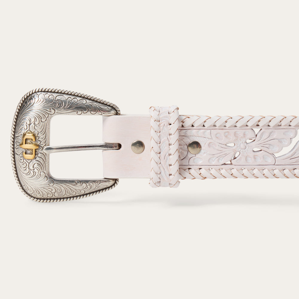 Tooled Laced Edge Belt White | Stetson Women