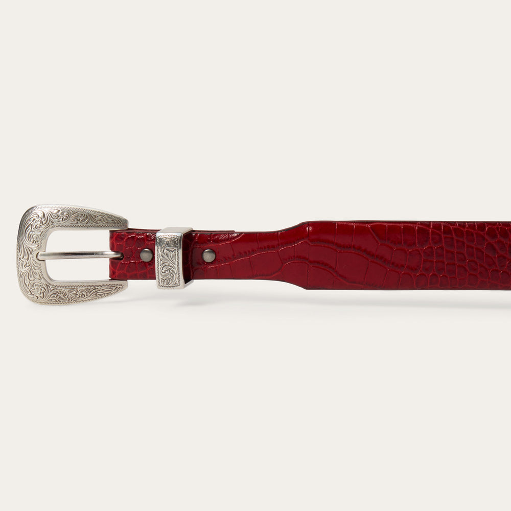 Croco Print Tapered Belt Red | Stetson Women