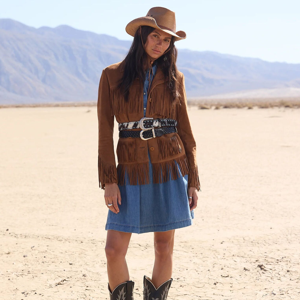 Hair-On-Hide Laced Belt Black / White | Stetson Women