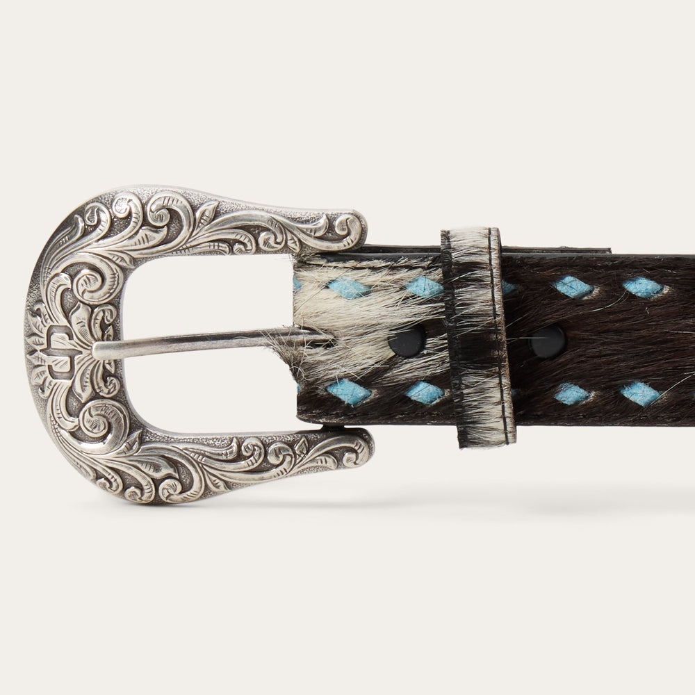 Hair-On-Hide Laced Belt Black / White | Stetson Women
