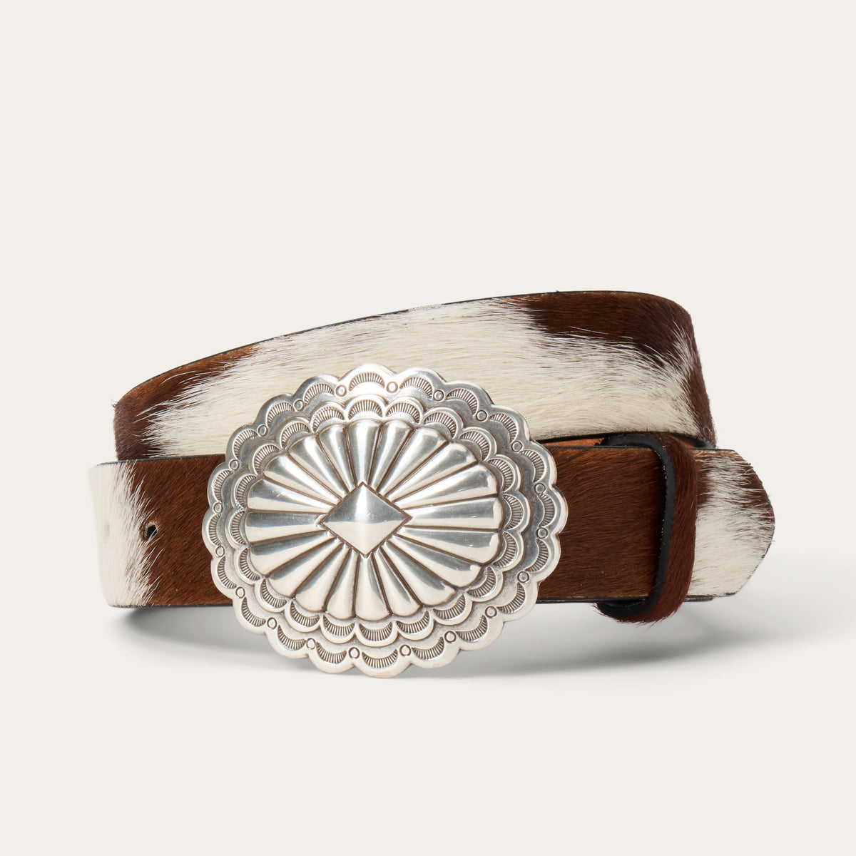 Hair-On-Hide Southwestern Buckle Belt Brown / White | Stetson Women