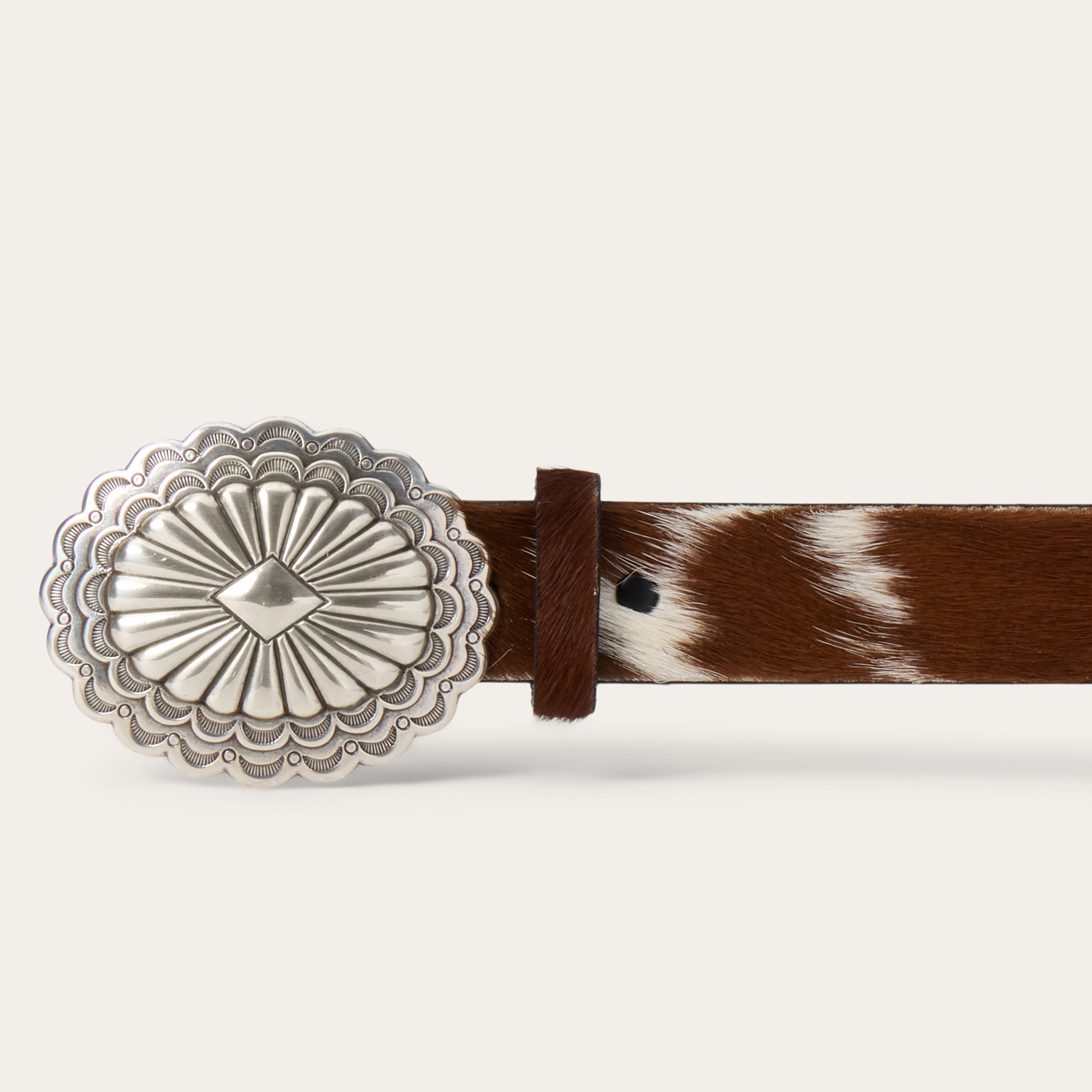 Hair-On-Hide Southwestern Buckle Belt Brown / White | Stetson Women