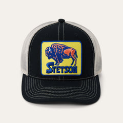 Bison Patch High Crown Trucker Hat Black | Stetson Hats