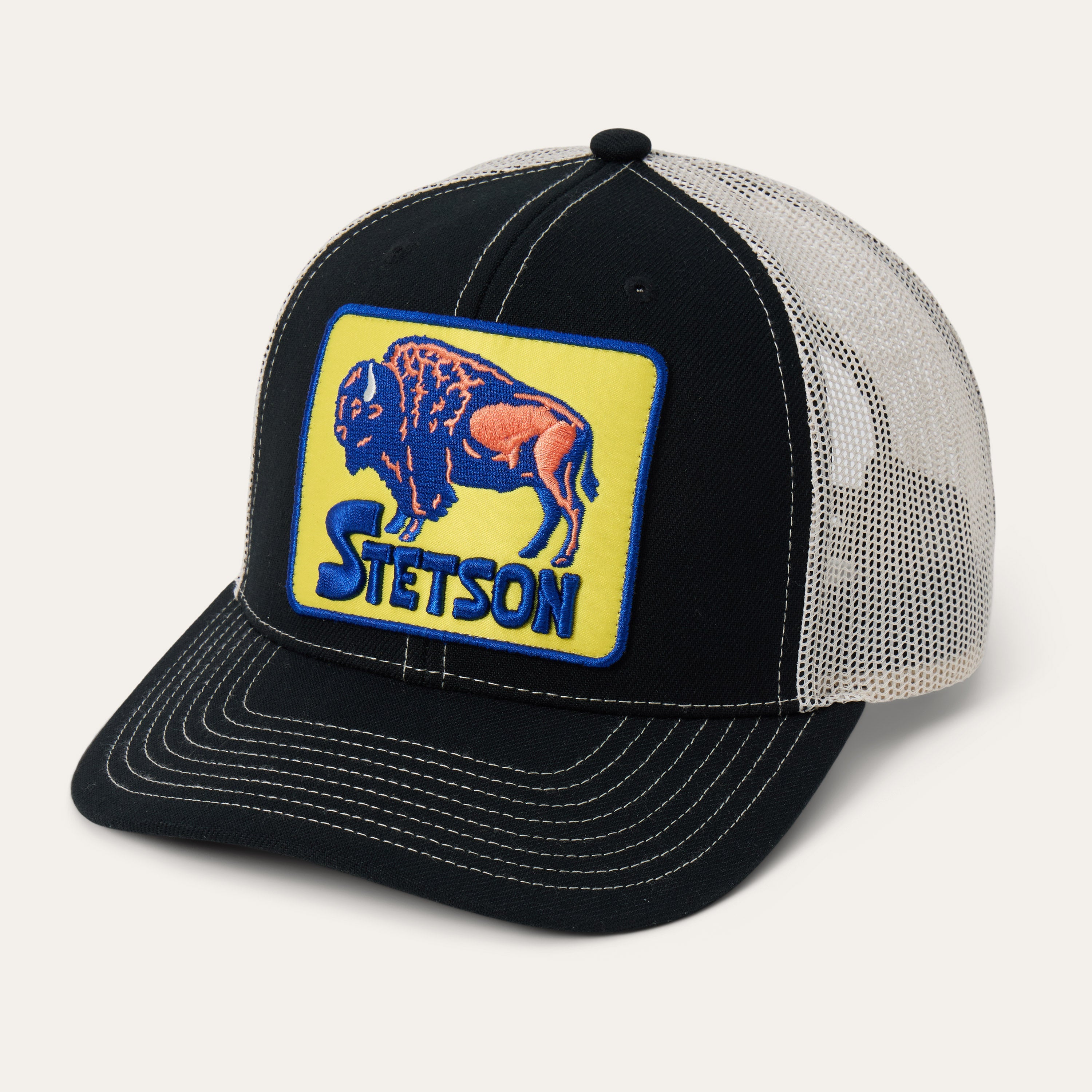 Bison Patch High Crown Trucker Hat Black | Stetson Hats