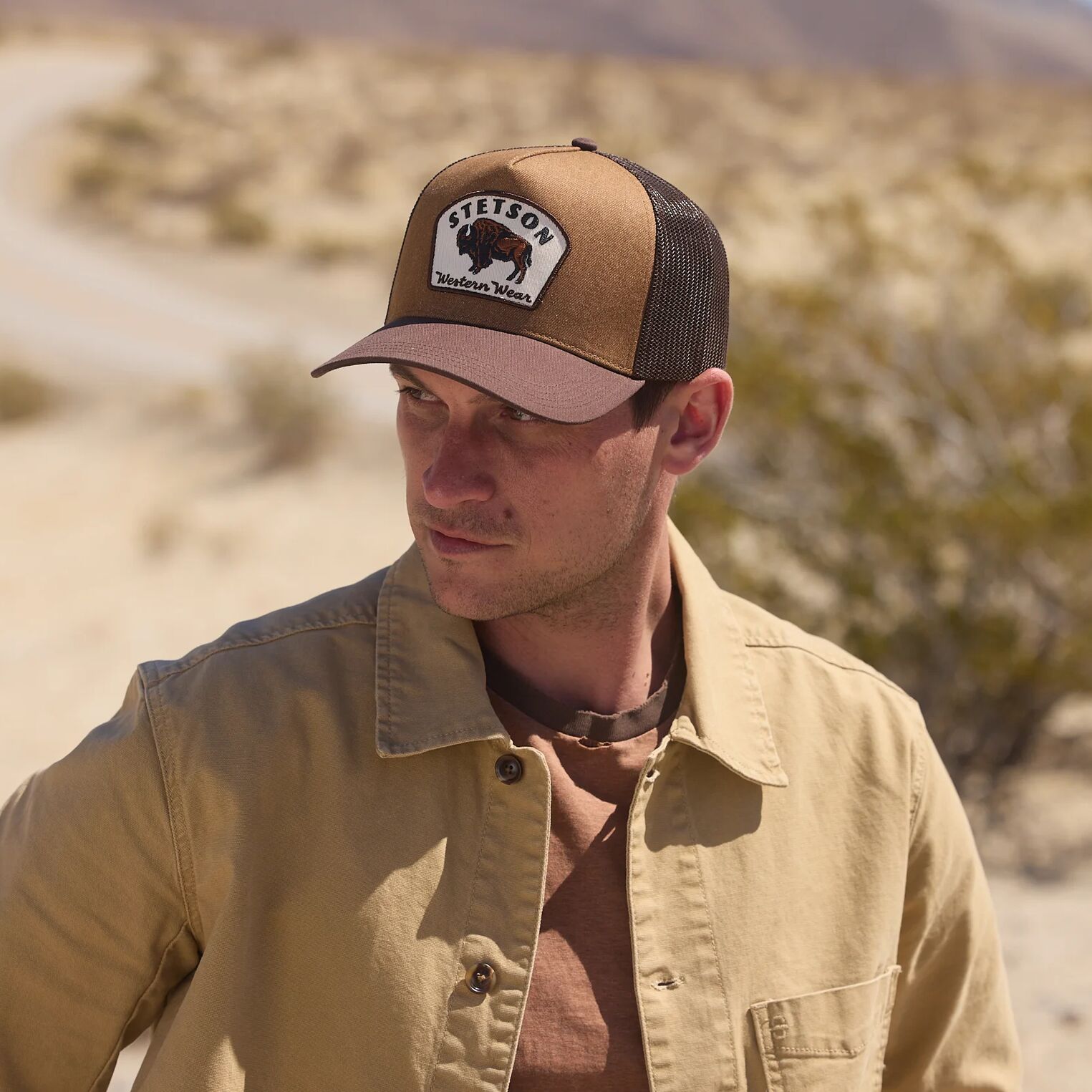 Bison Patch Trucker Hat Brown | Stetson Hats