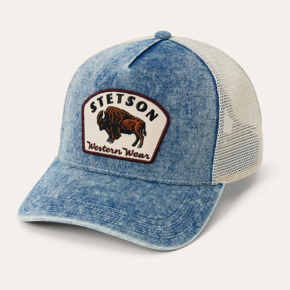 Bison Patch Trucker Hat Denim | Stetson Hats